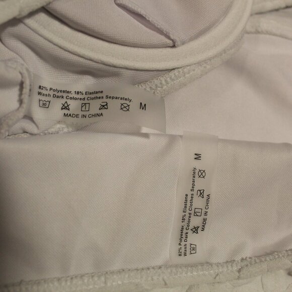 White floral textured bikini with high waist bottom bandeau style w straps top M - Picture 7 of 7